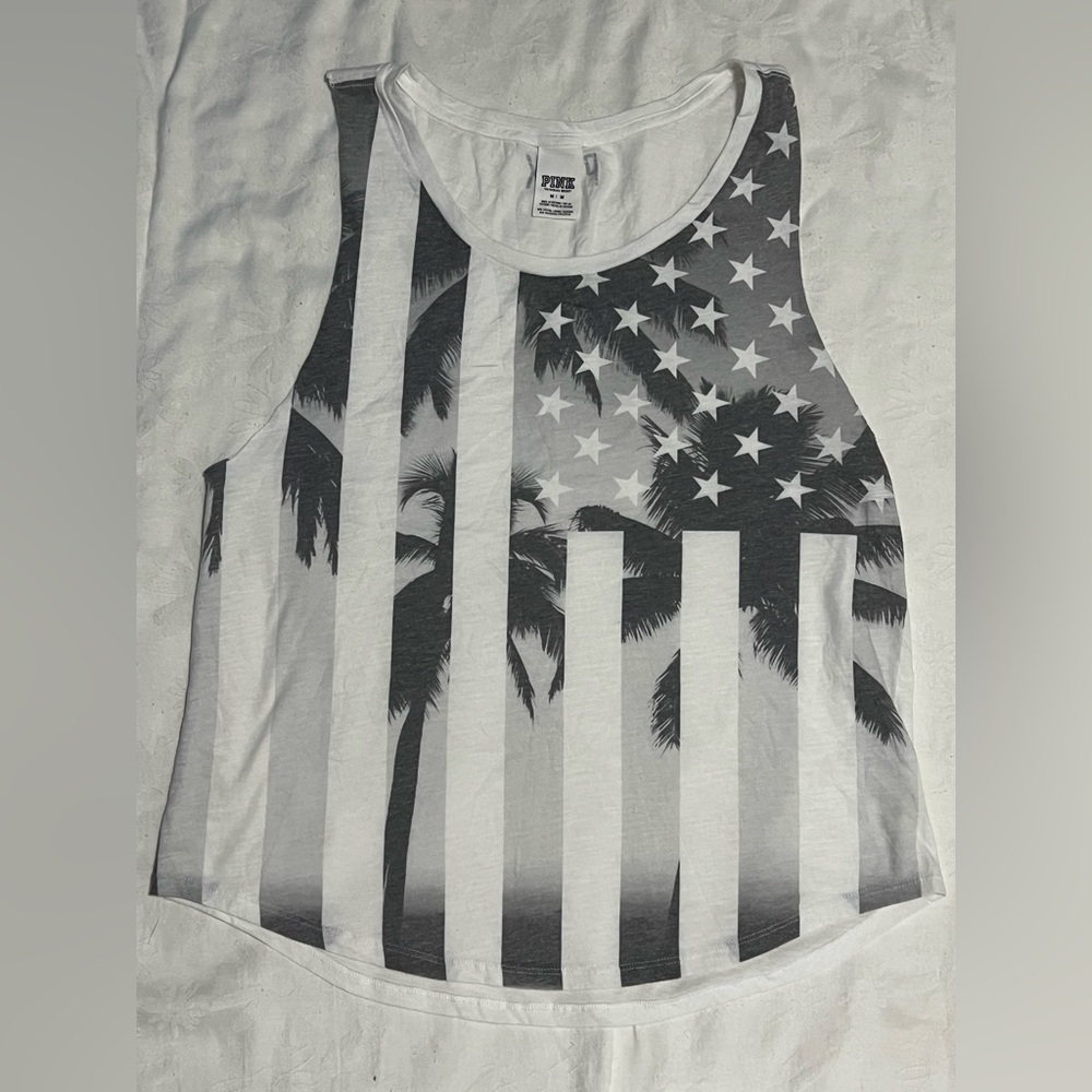 PINK Victoria's Secret Black and White Palm Tree Tank Top